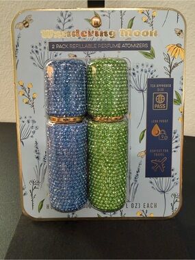 Wandering Moon | Rhinestone Blue & Green Refillable Perfume Atomizers - 2 Pack